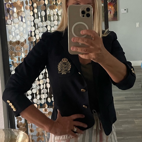 Ralph Lauren Linen Navy Gold Button Crest Emblem Bolero Blazer - size 4 - Picture 5 of 8